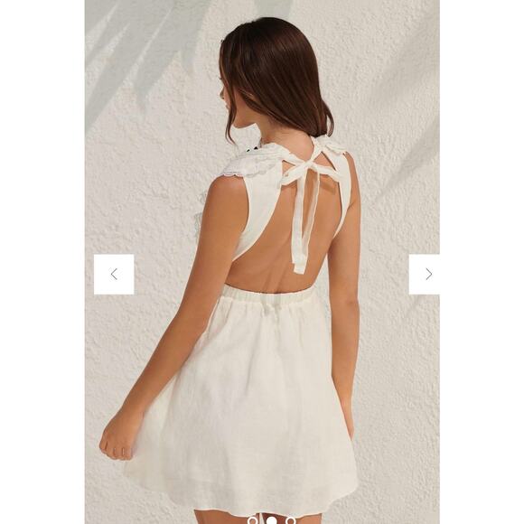 Anthropologie We Are Sundays NWT Aurora Linen Mini Dress White Ruffle Backless - Picture 2 of 12